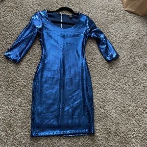 Blue sequin stretch mini dress
